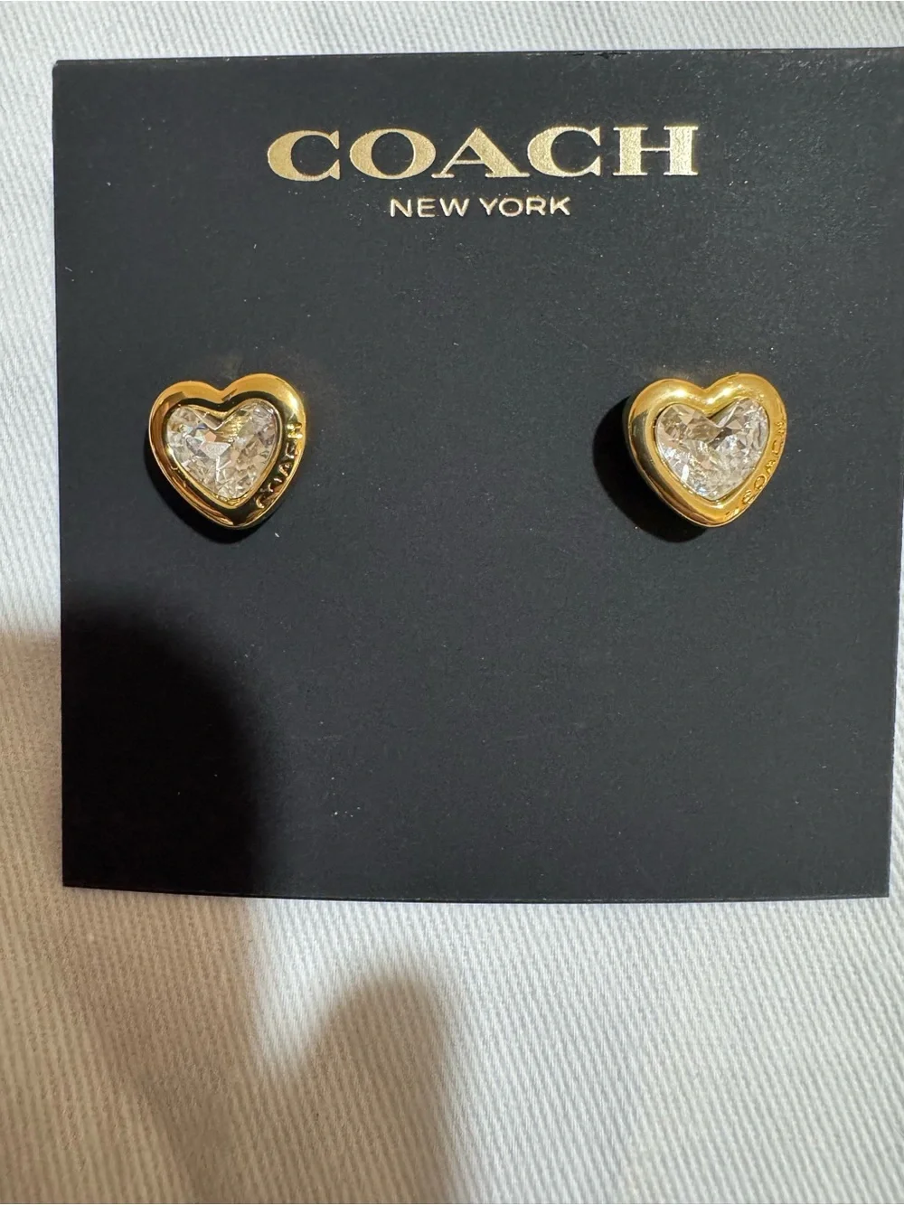 COACH Gold Heart Crystal Stud Earrings - Picture 7 of 7